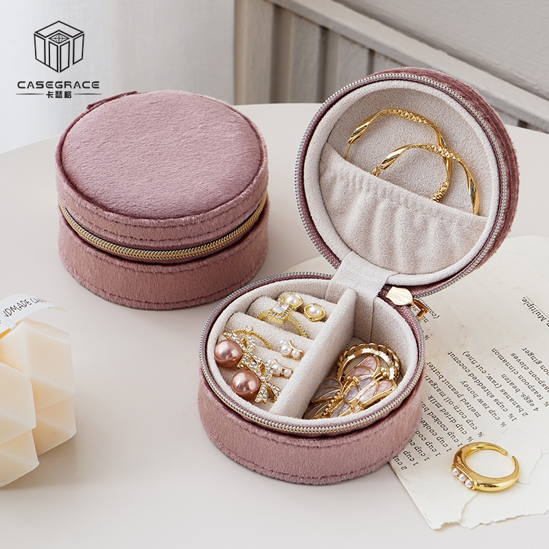 Casegrace Di Động Tròn Nhung Hộp Trang Sức Lưu Trữ Hộp Trang Sức Người Tổ Chức Cho Đám Cưới Vòng Cổ Bông Tai Hộp Trang Sức Người Tổ Chức Du Lịch
