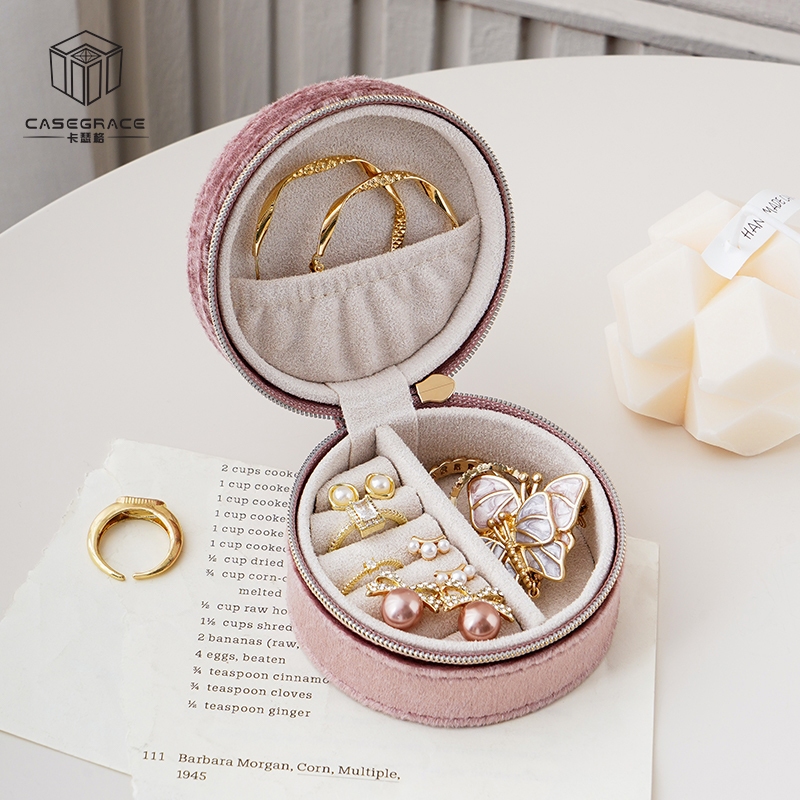 Casegrace Di Động Tròn Nhung Hộp Trang Sức Lưu Trữ Hộp Trang Sức Người Tổ Chức Cho Đám Cưới Vòng Cổ Bông Tai Hộp Trang Sức Người Tổ Chức Du Lịch