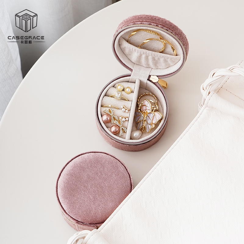 Casegrace Di Động Tròn Nhung Hộp Trang Sức Lưu Trữ Hộp Trang Sức Người Tổ Chức Cho Đám Cưới Vòng Cổ Bông Tai Hộp Trang Sức Người Tổ Chức Du Lịch