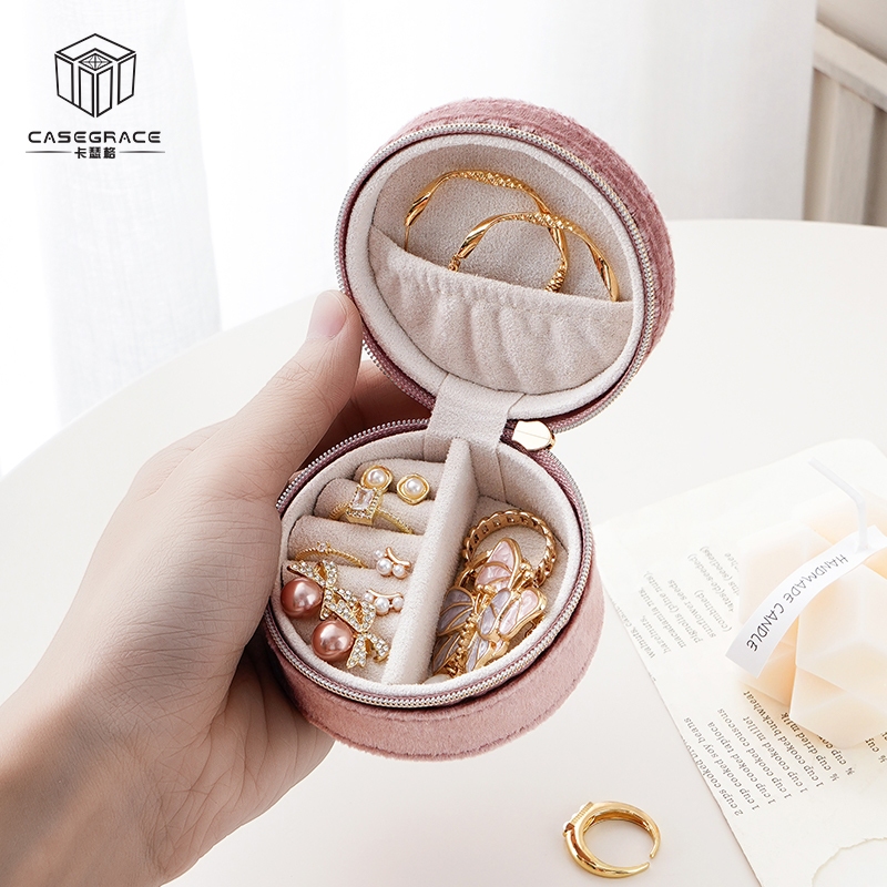Casegrace Di Động Tròn Nhung Hộp Trang Sức Lưu Trữ Hộp Trang Sức Người Tổ Chức Cho Đám Cưới Vòng Cổ Bông Tai Hộp Trang Sức Người Tổ Chức Du Lịch