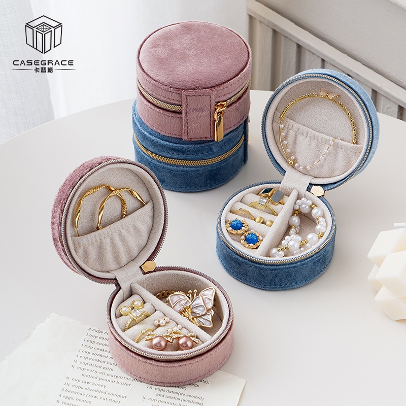 Casegrace Di Động Tròn Nhung Hộp Trang Sức Lưu Trữ Hộp Trang Sức Người Tổ Chức Cho Đám Cưới Vòng Cổ Bông Tai Hộp Trang Sức Người Tổ Chức Du Lịch