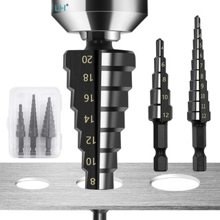 Bộ 3 mũi khoan bước rãnh thẳng HSS Máy khoan lỗ kim loại / gỗ phủ Nitride Máy khoan 3-12mm 4-12mm 4-20mm Dụng cụ khoan
