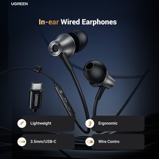 Tai nghe có dây trong tai 3.5mm có micrô UGREEN Tai nghe âm thanh nổi HiFi, dành cho hầu hết có giắc cắm 3.5 mm