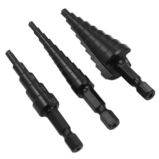 Bộ 3 mũi khoan bước rãnh thẳng HSS Máy khoan lỗ kim loại / gỗ phủ Nitride Máy khoan 3-12mm 4-12mm 4-20mm Dụng cụ khoan