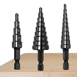 Bộ 3 mũi khoan bước rãnh thẳng HSS Máy khoan lỗ kim loại / gỗ phủ Nitride Máy khoan 3-12mm 4-12mm 4-20mm Dụng cụ khoan