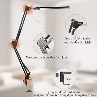 Đèn bàn LED CANMEIJIA 24W Đèn bàn để bàn hai đầu có thể điều chỉnh độ sáng vô cấp 3 màu có thể gập lại Kẹp đèn màn hình máy tính để làm việc tại văn phòng, chơi game, học tập