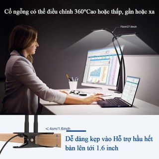 Đèn bàn LED CANMEIJIA 24W Đèn bàn để bàn hai đầu có thể điều chỉnh độ sáng vô cấp 3 màu có thể gập lại Kẹp đèn màn hình máy tính để làm việc tại văn phòng, chơi game, học tập