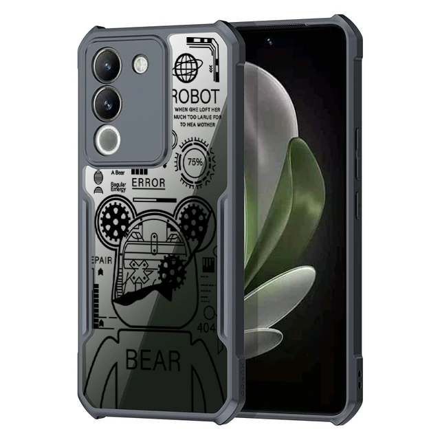 Ốp lưng trong suốt phong cách kim loại VIVO V60 V50 V40 V40E V30E V30 V29E V29 V27 V27E V25 V25E V23E V23 V20 V21 V21E Pro SE Lite 4G 5G Vỏ họa tiết gấu bạo lực Vỏ chống sốc Túi khí
