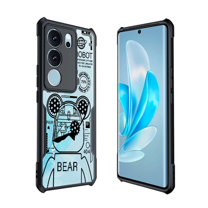 Ốp lưng trong suốt phong cách kim loại VIVO V60 V50 V40 V40E V30E V30 V29E V29 V27 V27E V25 V25E V23E V23 V20 V21 V21E Pro SE Lite 4G 5G Vỏ họa tiết gấu bạo lực Vỏ chống sốc Túi khí