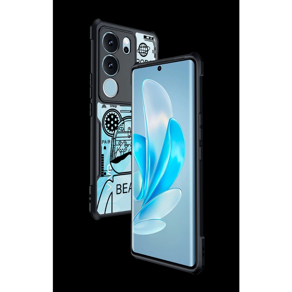 Ốp lưng trong suốt phong cách kim loại VIVO V60 V50 V40 V40E V30E V30 V29E V29 V27 V27E V25 V25E V23E V23 V20 V21 V21E Pro SE Lite 4G 5G Vỏ họa tiết gấu bạo lực Vỏ chống sốc Túi khí
