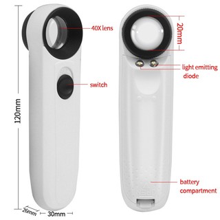 Đèn LED 40x21mm Kính lúp cầm tay Kính hiển vi Loupe Loupe Trang sức Loupe Bảng PCB Dụng cụ sửa chữa Pin không bao gồm