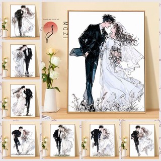 MOZI✨30 * 40cm / 40 * 50cm cặp đôi hạnh phúc tranh tô màu theo số tranh số hóa tranh sơn dầu số hoá Phim Hoạt Hình Cặp Đôi Tự Làm Tranh Sơn Dầu Kỹ Thuật Số Sơn Tranh Vẽ Tay Tranh Nhồi Bông Quà Tặng Đám Cưới Tô Màu Tranh Sơn Dầu