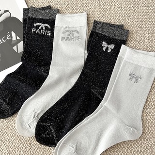 [oklife] Mùa Xuân Hè Nhấp Nháy Carbon Kim Cương Cao Cấp Bạc Series Giữa Ống Tất Thời Trang Hàng Châu Âu Tất Hợp Thời Trang Tất Trang Trí Tất Tất Tất Tất Tất Phù Hợp Với Thời Trang