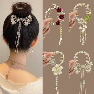 Kẹp Tóc Cổ Phong Lan Tua Rua Đầu Bóng Cố Định Hiện Vật Nữ Nút Tóc Cao Cấp