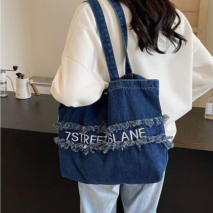 Túi vải Denim Vai Túi Denim Túi vải Túi Tote Túi xách thời trang nữ Túi xách sinh viên đi lại Túi đeo vai Túi Tote Denim Túi đeo vai Túi vải Túi đeo vai Túi xách tay