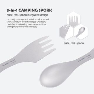 Boundless Voyage Titanium Spork Cắm Trại Dịch Vụ Thìa Nĩa Dao Đa Năng Bộ Đồ Ăn Du Lịch Ngoài Trời Nhẹ Đồ Ăn