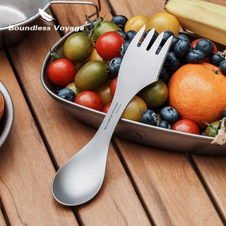 Boundless Voyage Titanium Spork Cắm Trại Dịch Vụ Thìa Nĩa Dao Đa Năng Bộ Đồ Ăn Du Lịch Ngoài Trời Nhẹ Đồ Ăn