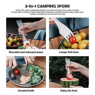 Boundless Voyage Titanium Spork Cắm Trại Dịch Vụ Thìa Nĩa Dao Đa Năng Bộ Đồ Ăn Du Lịch Ngoài Trời Nhẹ Đồ Ăn