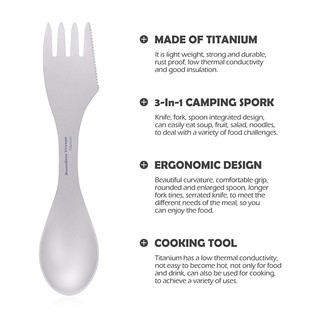 Boundless Voyage Titanium Spork Cắm Trại Dịch Vụ Thìa Nĩa Dao Đa Năng Bộ Đồ Ăn Du Lịch Ngoài Trời Nhẹ Đồ Ăn