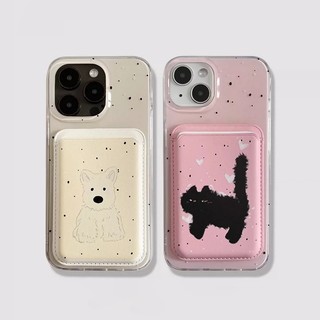 Hộp đựng thẻ ví mèo con chấm bi đơn giản phù hợp cho iPhone 15pro 15promax 14 14promax 14 pro