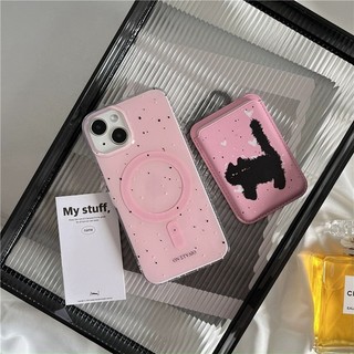 Hộp đựng thẻ ví mèo con chấm bi đơn giản phù hợp cho iPhone 15pro 15promax 14 14promax 14 pro