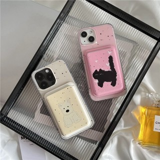 Hộp đựng thẻ ví mèo con chấm bi đơn giản phù hợp cho iPhone 15pro 15promax 14 14promax 14 pro
