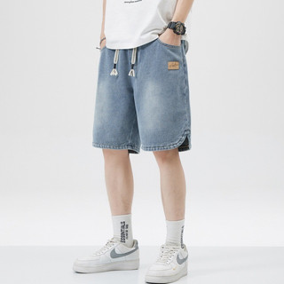 Quần short denim nam ESEA dáng rộng kiểu Mỹ giản dị chất lượng cao phong cách trung tính quần short họa tiết bầu trời đầy sao