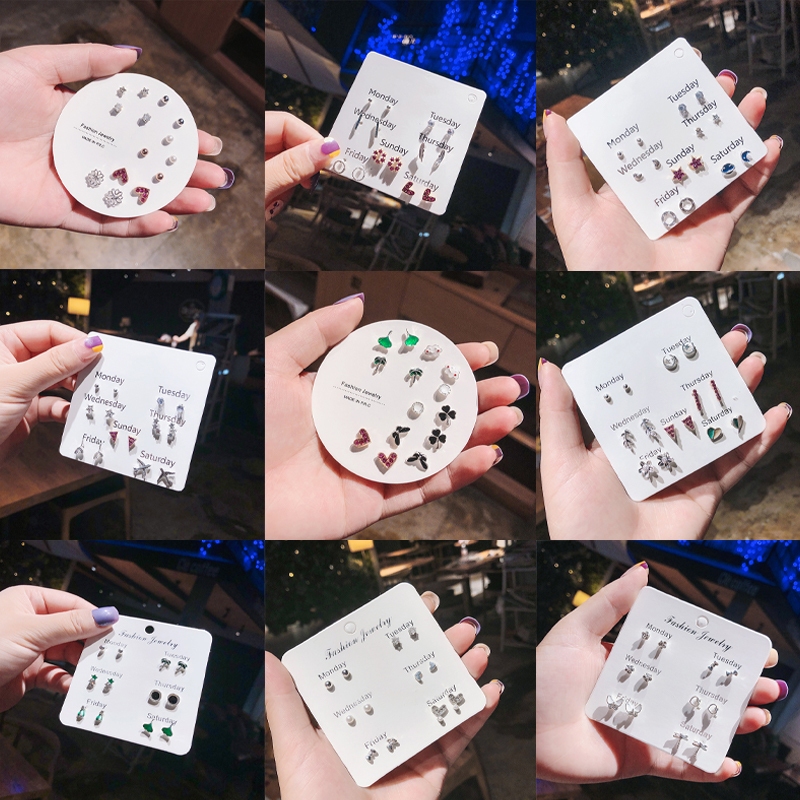 Sthb set 6 Khuyên Tai Đính Đá zircon Đơn Giản Cho Nữ vn