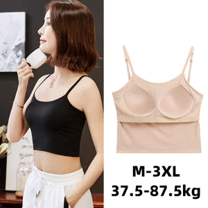 Ice Silk Modal Camisole Nữ Có Miếng Lót Ngực Không Vòng Thép Một Mảnh Mặc Bên Ngoài Bên Trong Ngắn Crop Đáy Áo Sơ Mi Quần Lót Mùa Hè Thoáng Khí Hút Mồ Hôi Co Giãn Thời Trang Đơn Giản Phong Cách Hàn Quốc Cotton Nguyên Chất Màu Trơn Phong Cách OL ins Phong