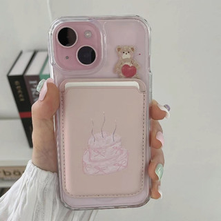 Ins Girly Cream Cake Bear Pattern Ví đựng thẻ cho iPhone 15pro 15promax 14 14promax 14 pro Soft Case