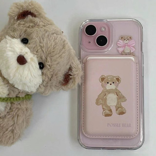 Ins Girly Cream Cake Bear Pattern Ví đựng thẻ cho iPhone 15pro 15promax 14 14promax 14 pro Soft Case