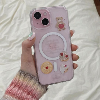 Ins Girly Cream Cake Bear Pattern Ví đựng thẻ cho iPhone 15pro 15promax 14 14promax 14 pro Soft Case