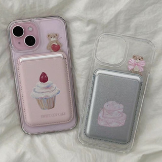 Ins Girly Cream Cake Bear Pattern Ví đựng thẻ cho iPhone 15pro 15promax 14 14promax 14 pro Soft Case