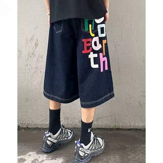 Quần short denim nam Gksss Mỹ retro dáng rộng giản dị chất lượng cao phong cách trung tính nhiều màu sắc in chữ quần short bảo hộ lao động