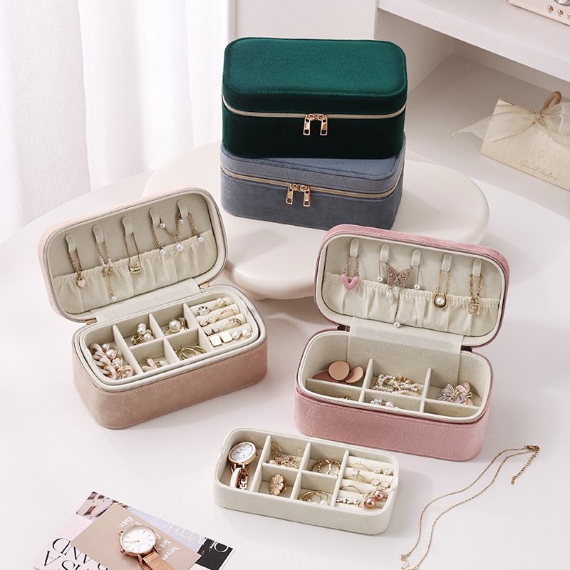 Casegrace Nhung Hộp Trang Sức Du Lịch Hộp Đựng Trang Sức 2 Lớp Khay Đựng Trang Sức Người Tổ Chức Di Động Bông Tai Đa Năng Vòng Cổ Hộp Bảo Quản Cho Các Phụ Kiện Lớn Hơn