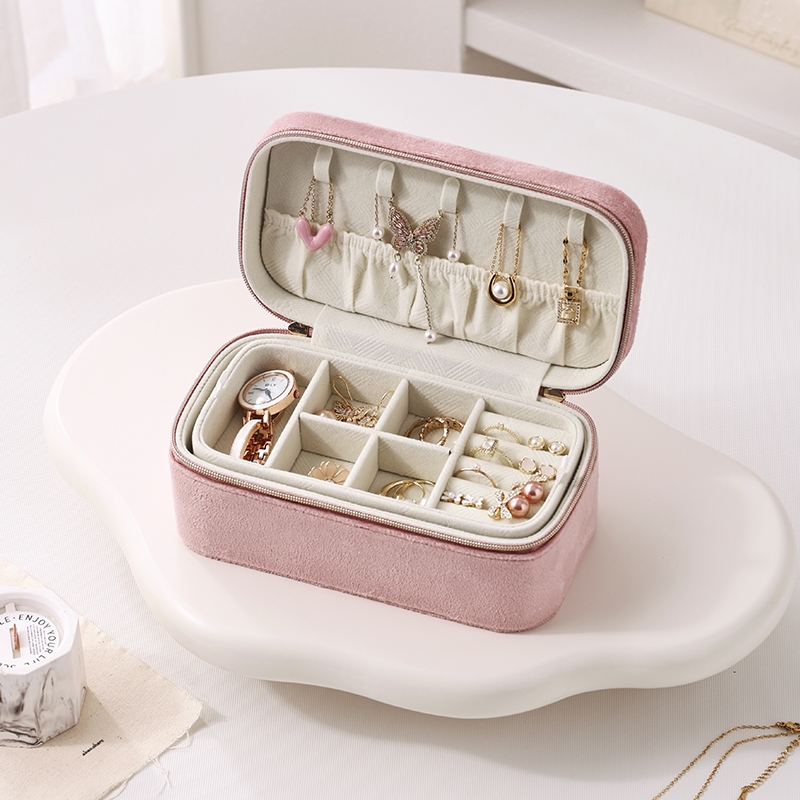Casegrace Nhung Hộp Trang Sức Du Lịch Hộp Đựng Trang Sức 2 Lớp Khay Đựng Trang Sức Người Tổ Chức Di Động Bông Tai Đa Năng Vòng Cổ Hộp Bảo Quản Cho Các Phụ Kiện Lớn Hơn