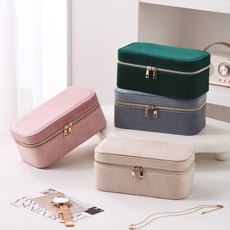 Casegrace Nhung Hộp Trang Sức Du Lịch Hộp Đựng Trang Sức 2 Lớp Khay Đựng Trang Sức Người Tổ Chức Di Động Bông Tai Đa Năng Vòng Cổ Hộp Bảo Quản Cho Các Phụ Kiện Lớn Hơn