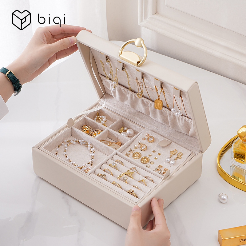 Casegrace Hộp trang sức 2 lớp có tay cầm, khay tháo rời, lưu trữ vòng cổ, tặng quà
