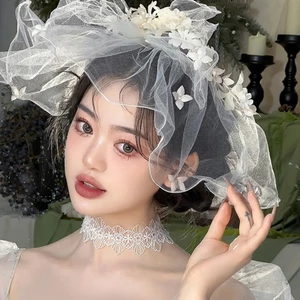 Mũ đội đầu cô dâu hoa trắng cá nhân, thiết kế mũ và khăn che mặt, khăn choàng đám cưới cô dâu