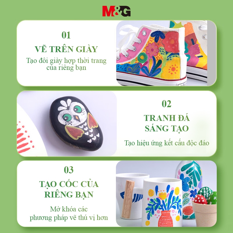 Bộ Màu Acrylic Dạng Tuýp M&G 12/24 Màu 5/12ml Chống Thấm Nước Khô Nhanh Không Phai Màu Tặng Kèm Cọ Vẽ