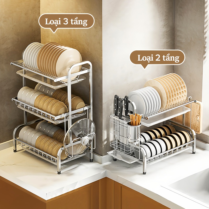 Cambond 2/3 Lớp Giá Để Đĩa Bằng Thép Không Gỉ Đĩa Drainer Giá Nhà Bếp Giá Để Đồ