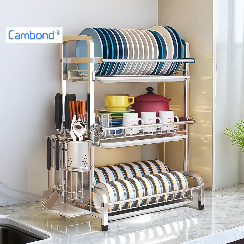 Cambond 2/3 Lớp Giá Để Đĩa Bằng Thép Không Gỉ Đĩa Drainer Giá Nhà Bếp Giá Để Đồ
