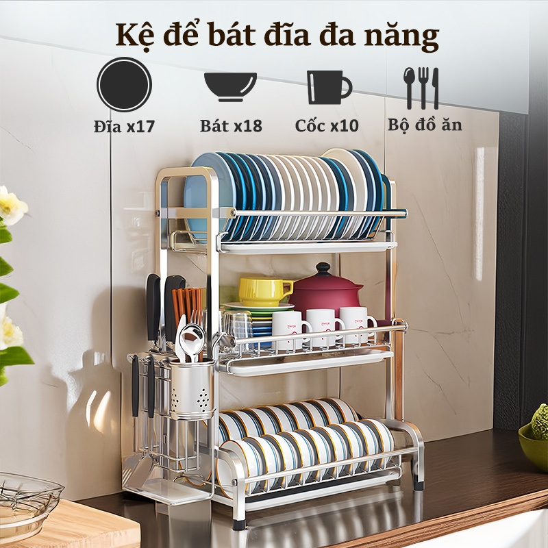 Cambond 2/3 Lớp Giá Để Đĩa Bằng Thép Không Gỉ Đĩa Drainer Giá Nhà Bếp Giá Để Đồ