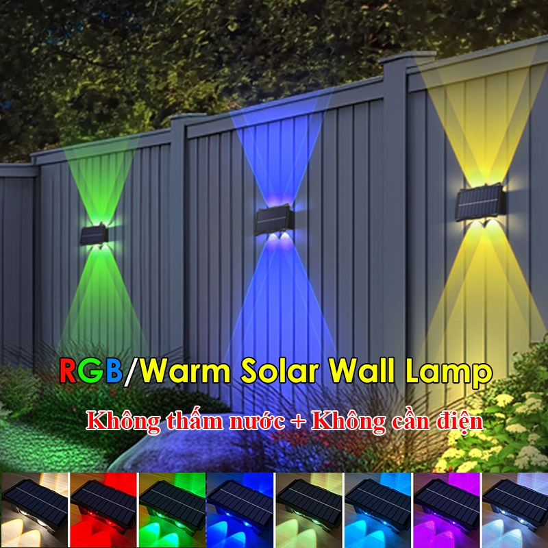 RGB Đèn hắt tường 2 đầu 220V Trang Trí Gắn Treo Tường Năng Lượng Mặt Trời  Cầu Thang Ban Công Vườn Sân vườn Chiếu Sáng Ngoài Trời 4/6/8W
