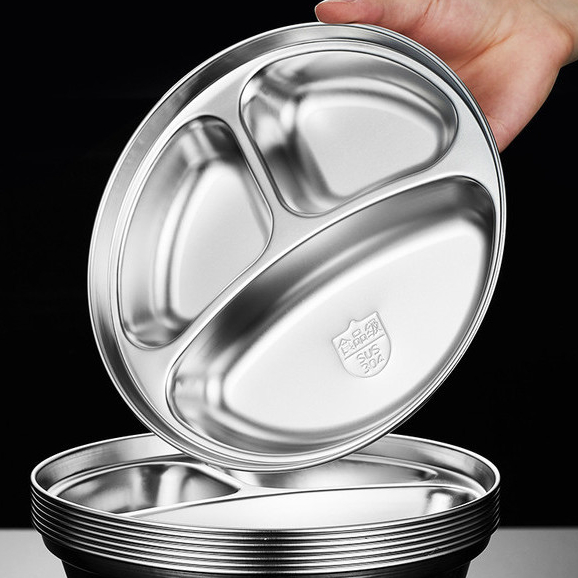 Thép không gỉ 304 Đĩa ăn tròn Lưới Đĩa thức ăn nhanh Tấm lưới Tấm định lượng Tấm lưới tròn 211 Tấm lưới giảm cân Đĩa ăn tối cho trẻ em Hộp cơm trưa