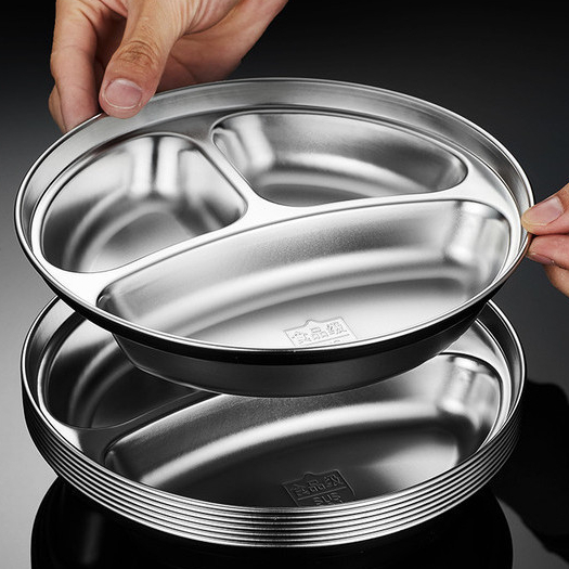Thép không gỉ 304 Đĩa ăn tròn Lưới Đĩa thức ăn nhanh Tấm lưới Tấm định lượng Tấm lưới tròn 211 Tấm lưới giảm cân Đĩa ăn tối cho trẻ em Hộp cơm trưa
