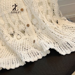 ZHELIHANGFEI Pháp Móc Rỗng Dệt Kim Nữ Sling Bên Ngoài Cardigan Bay Tay Áo Vest Hai Mảnh Phù Hợp Với