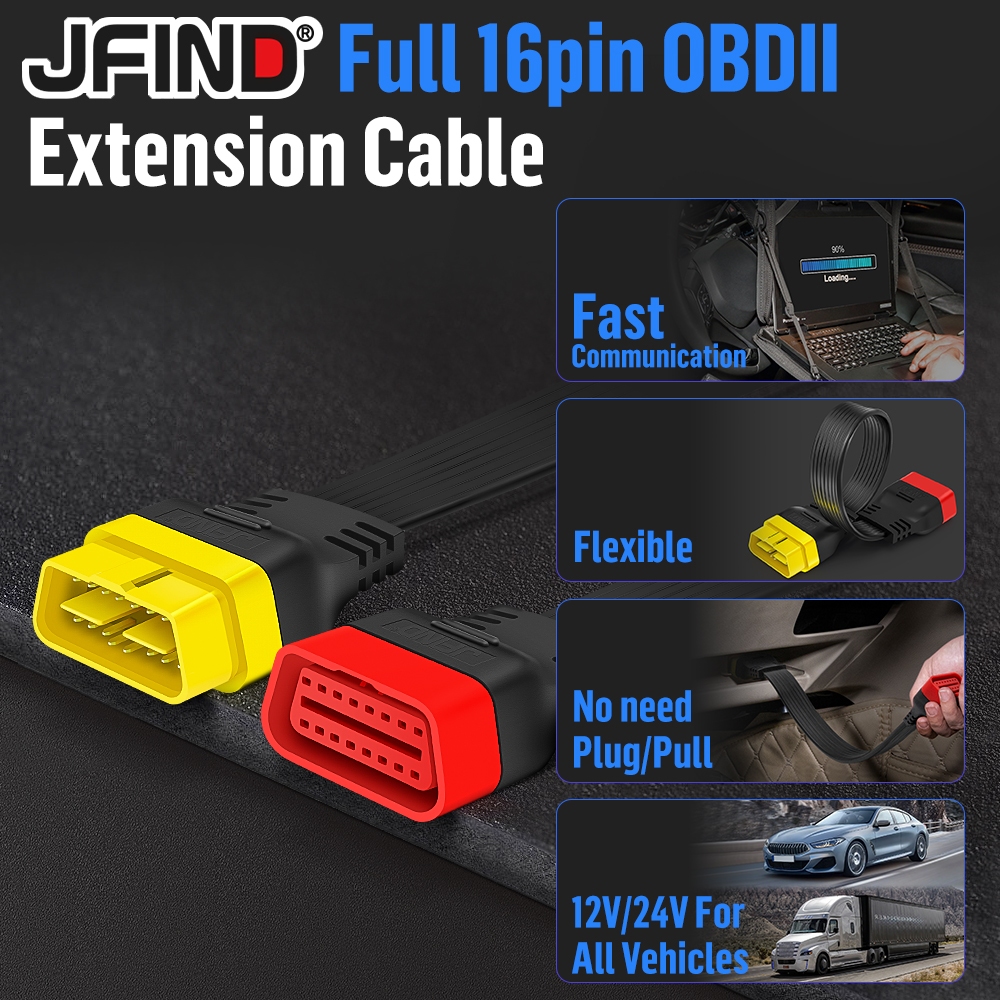 Jfind 36cm OBD2 Cáp Nối Dài 16 Pin Nam Đến Nữ OBD 2 Kết Nối 16Pin Công Cụ Chẩn Đoán Cho ELM327 Code Reader Bộ Chuyển Đổi Mở Rộng