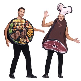Người Lớn Cao Cấp Nướng Thịt Trang Phục Cặp Đôi Ngộ nghĩnh Thịt Nướng Halloween Trang Phục Đảng Trò Chơi Thực Phẩm Linh Vật Cosplay Trang Phục Carnival Sân Khấu Biểu Diễn Lạ Mắt Trang Phục