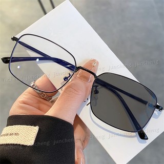 Kính kim loại hình vuông chống bức xạ Photochromic dành cho nữ Sinh viên cao cấp Kính mắt chống ánh sáng xanh có cận thị cho nữ